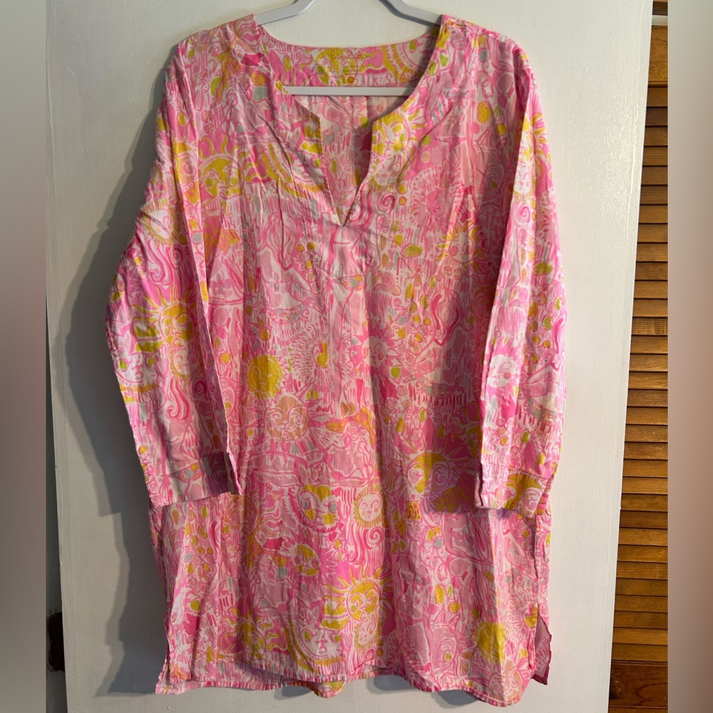Lilly Pulitzer Marco Island Tunic Top Pink Pout Sun More Kings In The Keys XL